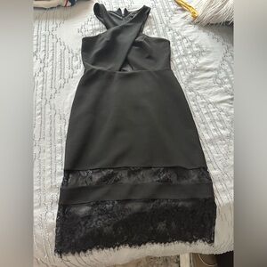 Topshop elegant Black Sleeveless cross neck Dress peekaboo detail at chest.